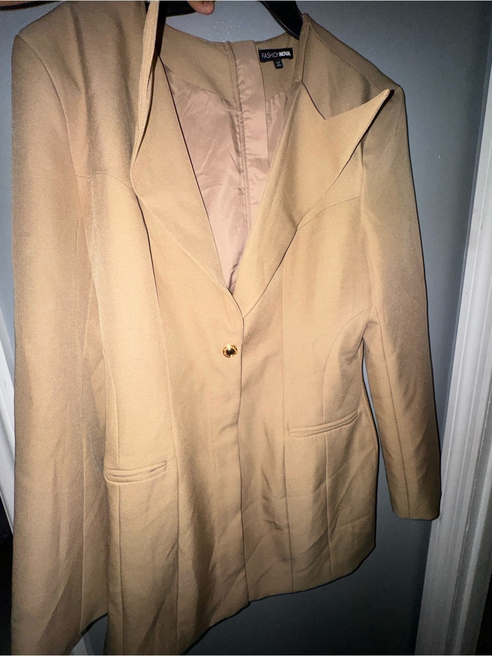 Fashion Nova Women's Camel Single-Button Blazer Dress